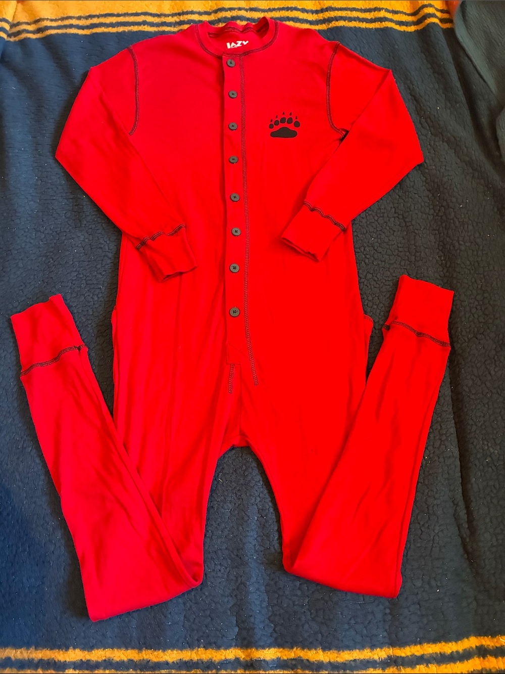 Lazy One Red One-Piece Footie Pajama with Black Bear Paw